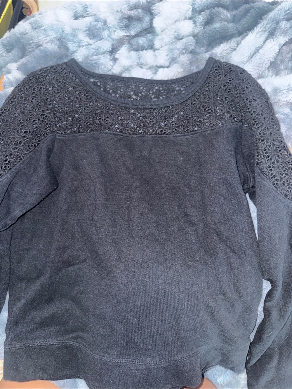 Express Black Crochet Yoke Sweatshirt